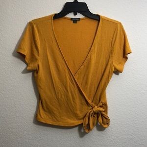 Mustard yellow wrap top